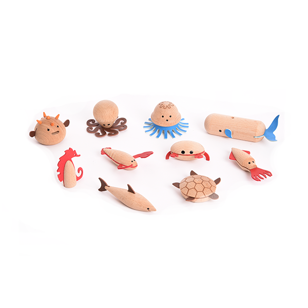 Conjunto 10 criaturas del mar de madera