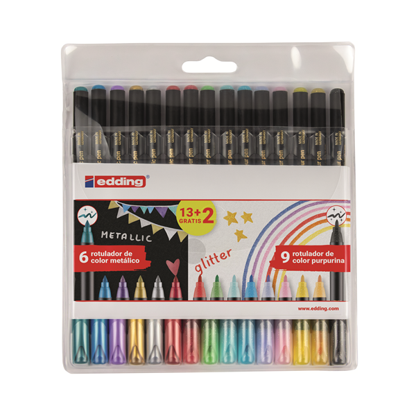 Rotuladores 1200 metálico y glitter surtidos. 13 + 2