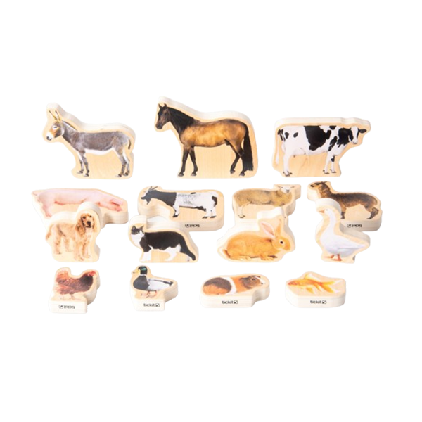 Set 15 bloques madera animales domésticos