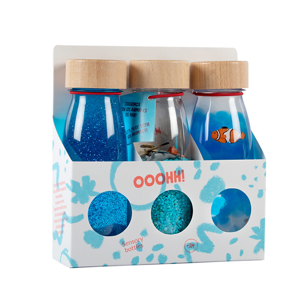 Botella sensorial mix azules. Pack 3