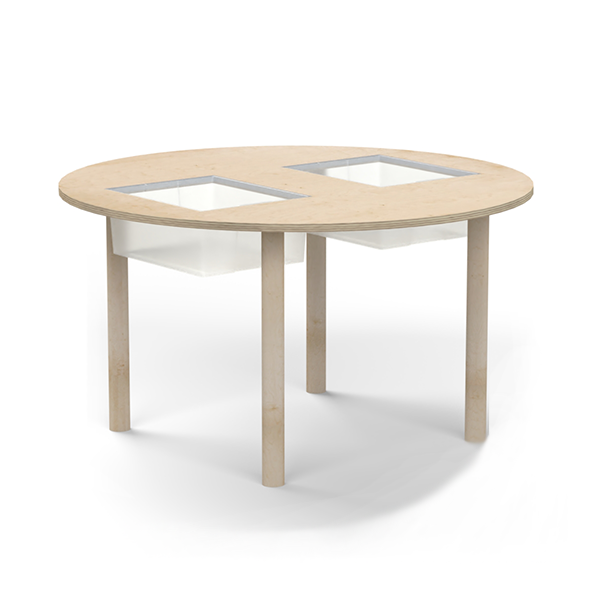 Mesa sens. cubetas Ø110 cm. T1 patas Madera/Madera