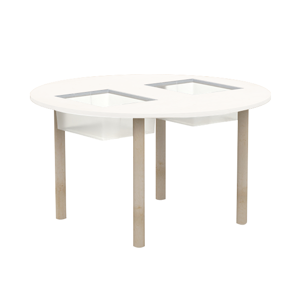 Mesa sens. cubetas Ø110 cm. T2 patas Madera/Blanco